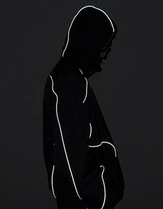 Custom Logo <b>Black</b> Hooded <b>Windbreaker</b> Jacket Men Sporty Zip Up Reflective Piping Lightweight Outdoor <b>Windbreaker</b> Jacket - Product Image 6