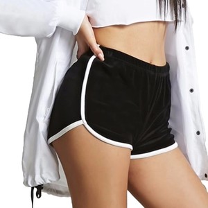 Shorts en jersey taille haute pour femme avec bordure blanche, taille élastique, coupe sportive régulière, tissu tricoté respirant, fournisseur OEM - Product Image 1