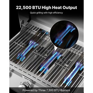 3-Burner Stainless Steel Tabletop Gas Grill Portable Propane <b>BBQ</b> with Built-In Thermometer Weatherproof Lid Travel Locks - Product Image 2