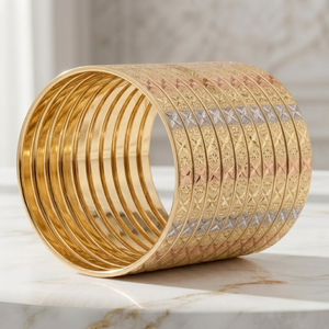 ORO-Z Three Tone Gold Plated <b>Bangles</b> Diamond Cut Textured Bracelet <b>Bangles</b> for Women OEM ODM Customized Jewelry - Product Image 3