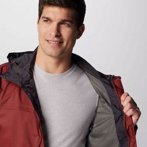 <b>Men's</b> Burgundy Hooded <b>Waterproof</b> Puffer <b>Jacket</b> Casual Outdoor Zipper Closure Polyester Shell Autumn Wear Windbreaker - Product Image 5