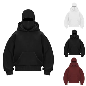 Sweat à capuche balaclava noir uni surdimensionné avec masque intégré, en polaire, à fermeture éclair, streetwear d'hiver, broderie 3D, écologique - Product Image 5