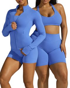 Veste de yoga personnalisée OEM pour femme, manches raglan, grande taille, fermeture éclair intégrale, col montant, trous pour les pouces, coupe ajustée, respirante, extensible dans les quatre sens - Product Image 4