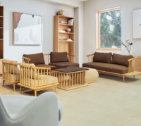 Canapé d'angle en forme de L en bois de frêne blanc de luxe REXA, 12 places, en cuir PU, tissu, mousse de latex, coussin haute densité Recron, salon moderne