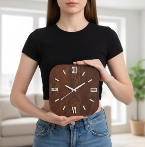 Modern Wood Grain <b>Square</b> Hanging Wall Clock Roman Numeral Analog Silent Quartz Easy Read Decorative Timepiece for Living Room - Product Image 5
