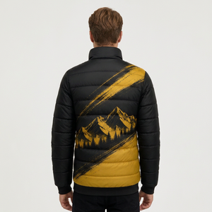Chaqueta Acolchada Storm Fit para Hombre, Negra y Amarilla, Cuello Alto, Cierre de Cremallera, Resistente al Viento, Diseño Deportivo Estampado, Corte Regular - Product Image 3