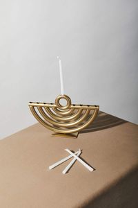 Modern <b>Silver</b> Symmetrical Metal Menorah Candle Holder Hanukkah Decorative Tabletop Elegant Home Display Stand - Product Image 3