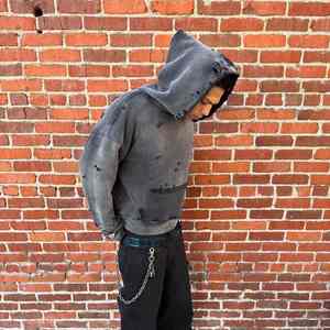 <b>Men</b> Oversized Cotton Hoodie Solid Colour Acid Washed Street <b>Wear</b> Hooded Fleece Sweatshirt Regular Fit Casual Style <b>Winter</b> <b>Wear</b> - Product Image 3
