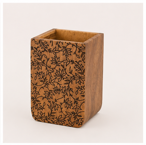 Porte-couverts en bois de Sheesham artisanal de luxe avec motifs floraux complexes, support de qualité supérieure pour cuillères et fourchettes en bois - Product Image 1