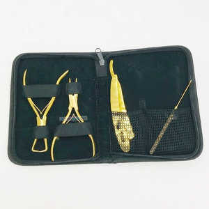 Kit de pinces à extensions de cheveux en acier inoxydable plaqué or de qualité chirurgicale, professionnel, best-seller, écologique - Product Image 1