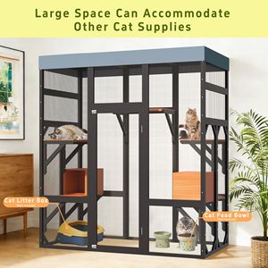 Grande Recinto per Gatti da Interno/Esterno con 5 Piattaforme, 2 Casette per Riposo, Telaio in Alluminio Sicuro, Facile Montaggio - Product Image 4