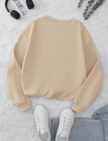 Sweat-shirt décontracté pour femme, beige, col rond, manches longues, épaules tombantes, imprimé lettres et cœurs