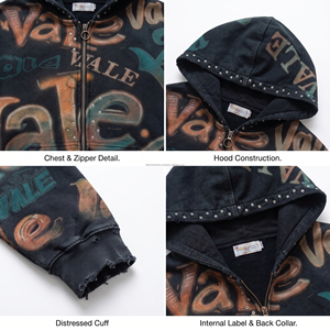 เสื้อฮู้ดดี้ผู้ชายพิมพ์ลายปักโลโก้ตามสั่ง แบรนด์ Vale ทรงโอเวอร์ไซส์ ซิปหน้า สไตล์สตรีทแวร์ ผ้าฝ้ายฟลีซ ทรงปกติ ใส่ได้ในฤดูหนาว - Product Image 6