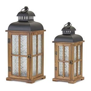 Nordic Natural Wood Lantern 2 Pcs Set Cathedral <b>Arch</b> Open <b>Frame</b> Black <b>Metal</b> Bail Handle Tabletop Wedding Decor - Product Image 4