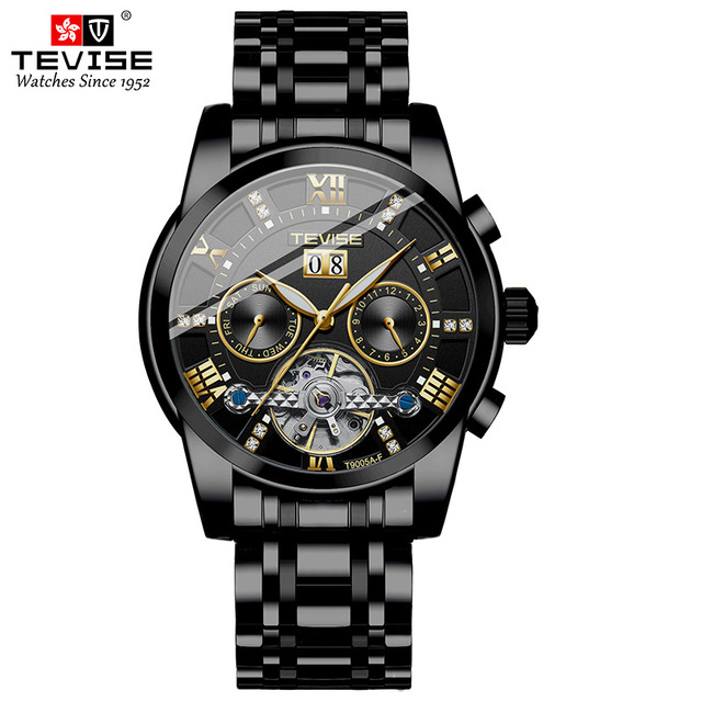 TEVISE T9005AF Wholesale Luxury Skeleton Automatic Watch for Men Trendy Mechanical Stainless Steel Band OEM ODM Fashion Watch