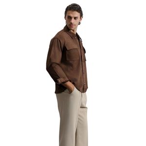 Chaqueta Utilitaria para Hombre, Color Marrón Oscuro, Cierre de Botones, Manga Larga, Cuello Camisero, Bolsillos Dobles en el Pecho, Ropa Casual Urbana, Prenda Personalizada OEM - Product Image 5