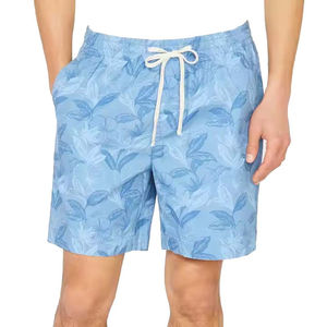Short de bain décontracté pour homme en toile à motif floral tropical bleu, séchage rapide, taille mi-haute avec cordon de serrage et poches - Product Image 1