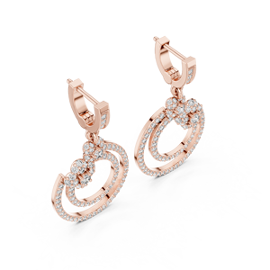 Pendientes de Oro Rosa de 18K con Doble Círculo de Moissanita, Certificados por IGI, Joyería Floral de Lujo para Mujer, para Aniversario o Fiesta - Product Image 2