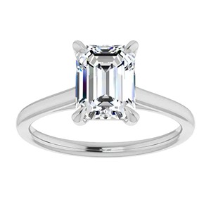Anillo de Compromiso Premium con Moissanita de Corte Esmeralda de 1.75CT, Color D, VVS1, con Banda Cónica de Oro Blanco de 14K - Product Image 1