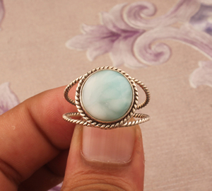แหวนลาริมาร์ธรรมชาติ เงินแท้ 925 ทำมือ พลอยสีฟ้า งานแฮนด์เมด ขายส่ง แหวนลาริมาร์แท้สำหรับผู้หญิง - Product Image 4