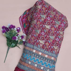 Tissu en crêpe léger brodé floral marron de 54 pouces, matériau élaboré pour la broderie Daman, idéal pour les Kurtis, tuniques, robes Anarkali et costumes. - Product Image 3