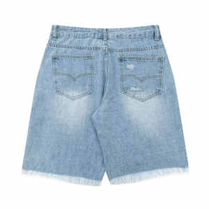 Shorts en jean personnalisés pour hommes, respirants, taille mi-haute, teinture unie, effet vieilli, fermeture éclair, tendance, en promotion - Product Image 3