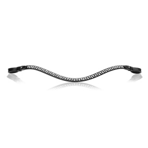 Fronture de cheval en cuir véritable noir avec deux rangées de petits cristaux, design ondulé décoratif, taille Full Cob - Product Image 6