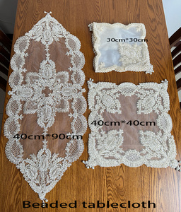 Set di Tovaglie di Lusso in Pizzo con Perline, 16 Pezzi di <span class=keywords><strong>Biancheria</strong></span> da Tavola Vintage Ricamata a Mano con Perle, Tovagliette e Runner - Product Image 6