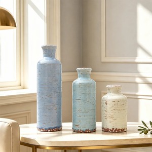 ชุดแจกันเซรามิกสไตล์ชนบท 3 ใบ สีน้ำเงินขาวเคลือบลายแตก - Product Image 5