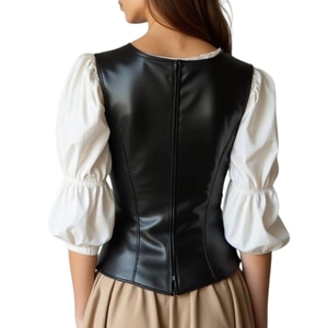 Top tipo corsé con cordones de piel sintética para mujer, de cuero genuino de vaca, sin mangas, moldeador de cintura, estilo bustier - Product Image 6