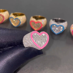 Anillo de Diamantes Corazón Rosa, Anillo de Corazón con Incrustaciones de Diamantes, Anillo de Lujo con Pavé de Circonitas, Anillo de Moda Bonito - Product Image 3