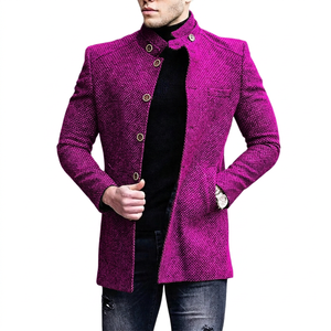 <b>Men's</b> Polyester/Cotton Stand Single Breasted Motorcycle <b>Jacket</b> <b>Smart</b> Casual Autumn Standard Coat Slim Fit Button Knitted Front - Product Image 3