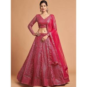 ชุดตาข่ายปักลายด้วยด้ายสีชมพูสุดฮอตชุดปาร์ตี้ lehenga choli - Product Image 5