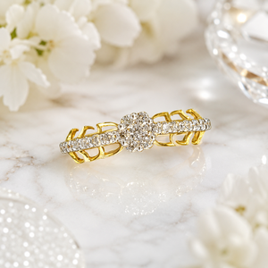 Elegant 14K Gold Floral Solitaire <b>Ring</b> with <b>CZ</b> Diamond Look Setting Bridal Party Wear Jewelry for Women - Product Image 1