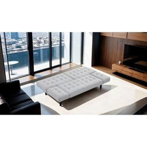 Divano Futon Grigio Chiaro con Seduta Trapuntata, Schienale Regolabile e Braccioli Convertibili in Letto, 1 Pezzo - Product Image 3