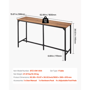 Dimensioni del tavolo bar da cucina: 62,99 x 15,67 x 36,02 pollici - Product Image 2