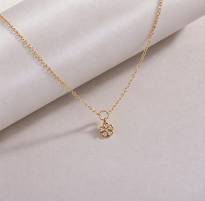 Collier trèfle à quatre feuilles en or rose 14K VVS avec diamant de laboratoire couleur E 0,15 carat (0,15ctw) serti pavé, pendentif porte-bonheur, cadeau tendance - Product Image 1