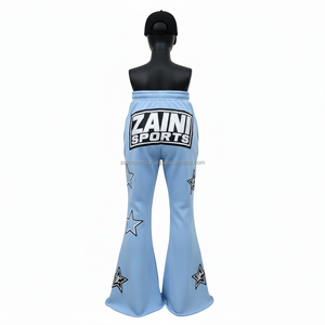 Pantalones de Mujer Azul Cielo, Estilo Flare, Tela de Felpa Premium de 320 GSM, Suaves y Elásticos, con Logotipo de Parche Cosido Personalizable - Product Image 2