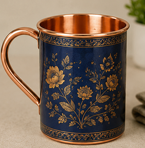 Mug à cocktail de luxe en cuivre doré avec motif mandala imprimé, émail vert émeraude, pour Moscow Mule - Product Image 4