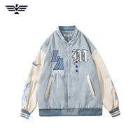 Blouson universitaire unisexe marron vintage en toile respirante avec broderie de lettres, col montant et simple boutonnage, style streetwear d'hiver