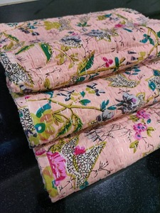 Indian Handmade New Pink Floral Kantha Quilt Bohemian <b>Throw</b> for Bed Sleeping Available at Wholesale Price - Product Image 2