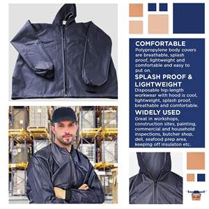 Paquete de 5 chaquetas de laboratorio médico dental desechables azul oscuro 55 GSM polipropileno hasta la cadera con puños de punto cremallera ropa de trabajo capucha - Product Image 3