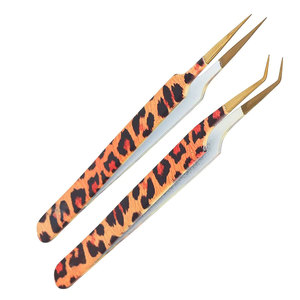 Pinzas para Pestañas con Diseño de Leopardo para Artistas de Pestañas, Pinzas Rectas y Curvas para Extensión de Pestañas, Pinzas para Injerto de Pestañas - Product Image 1