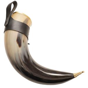 Chope à boire en corne de buffle polie, faite à la main, enveloppée de cuir, pour bière, hydromel, bière artisanale, vaisselle médiévale - Product Image 5