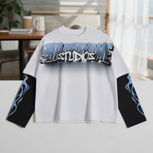 เสื้อยืดผู้ชายแบบสั่งทำพิเศษ แขนสั้นสองชั้น ทรงหลวมโอเวอร์ไซส์ สไตล์สตรีทแวร์ ลายกราฟิกตัวอักษรแบบดิสเทรส น้ำหนัก 220 กรัม ฮิปฮอป แบรนด์ Birlag สปอร์ต - Product Image 2
