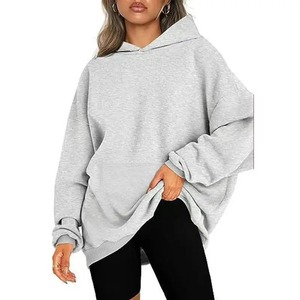 Sweat-shirt à capuche oversize unisexe en maille unie à manches chauve-souris, long, pour l'automne, avec poches - Product Image 5