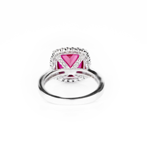 Women's 925 Sterling Silver Ruby <b>Cushion</b> Cut Halo Cocktail Ring Rhodium Plated Luxury <b>Statement</b> Fine Jewelry - Product Image 2