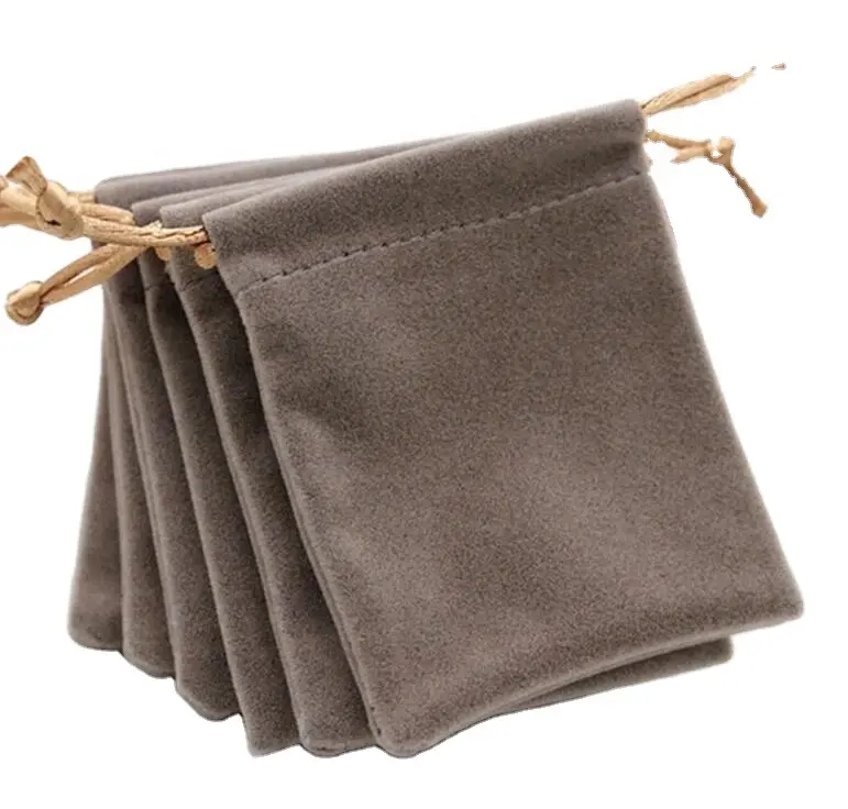 Grey Velvet Drawstring Bag. Jewelry Gift Packing Bag, Coin Velvet Bag, Promotional Coin Bag