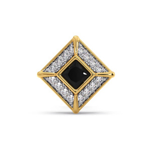 Anillo de declaración con diamante central cuadrado negro y marco geométrico en forma de halo - Product Image 4