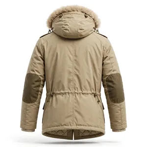 <b>Men's</b> Beige Hooded Puffer <b>Jacket</b> Waterproof Thick Polyester Autumn <b>Long</b> Coat Regular Fit Zipper Closure Sporty Casual - Product Image 2